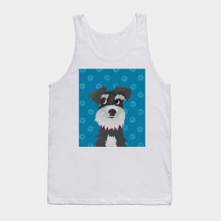 Salt and Pepper Miniature Schnauzer Dog with Blue Daisies Tank Top